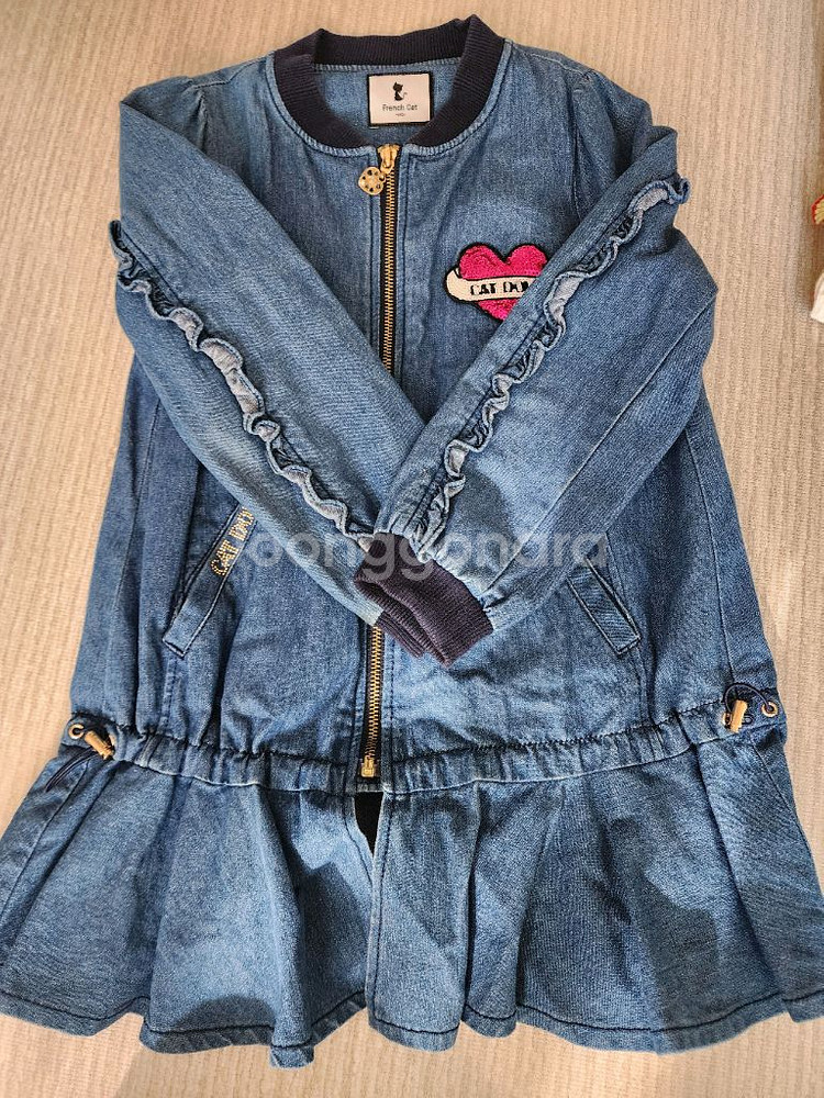 여아 후드 코트 + 데님 원피스 세트--2
