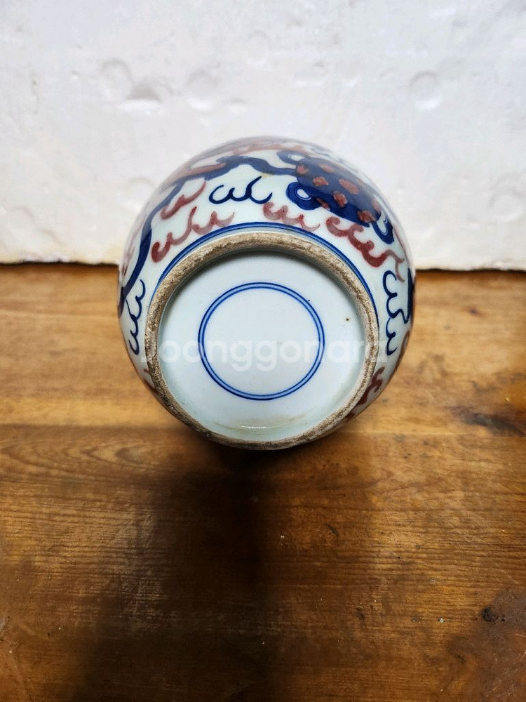 고도자기 유리홍 사자 그림 화병--6