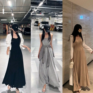 엔뉴엘 [자체제작] 핀턱 맥시 플레어 나시 롱원피스