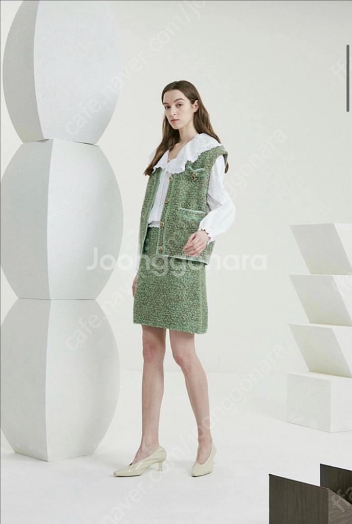 타임 글리터 니트 베스트 & 니트 프린지 스커트 셋업--0