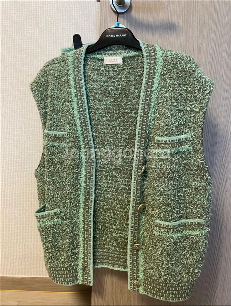 타임 글리터 니트 베스트 & 니트 프린지 스커트 셋업--1