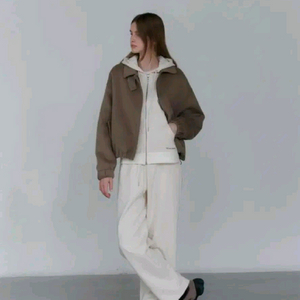 유라고 울 캐시미어 핸드메이드 블루종 자켓 숏코트 점퍼 브라운 FREE