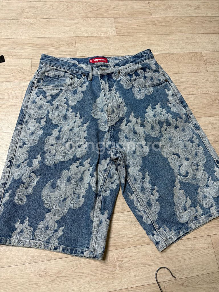 30)슈프림 청반바지 데님반바지 자카드 배기데님 워시드 인디고--0