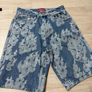 30)슈프림 청반바지 데님반바지 자카드 배기데님 워시드 인디고