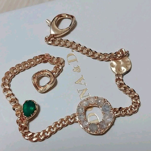 14k 로즈골드 그레이다이아,그린오닉스 체인 팔찌