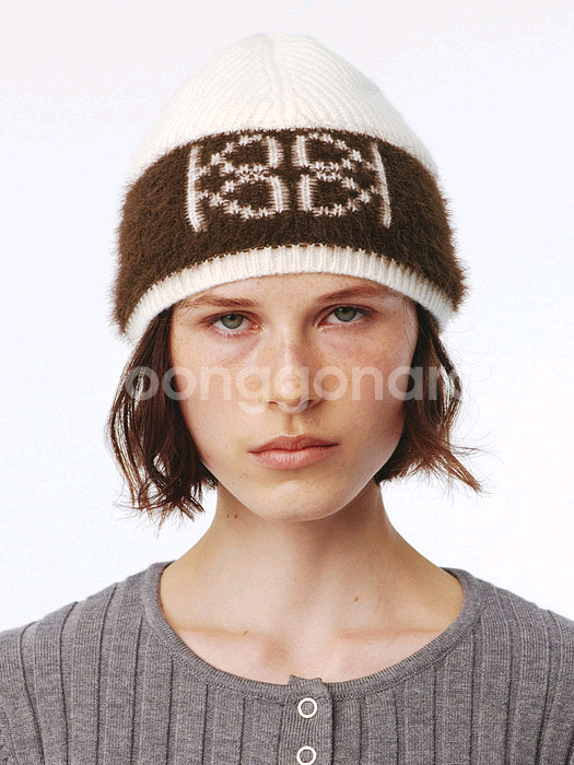 기준 엠블럼 비니 브라운--3