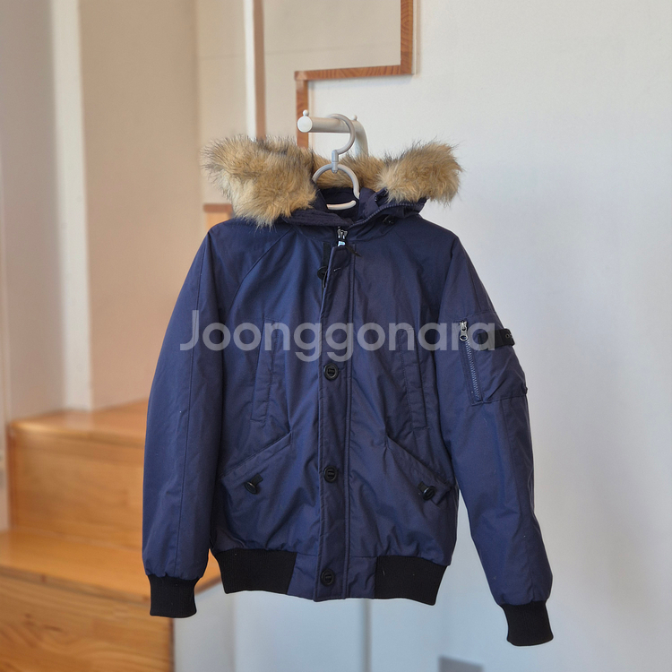 노스페이스 네이비 숏패딩 후드 퍼 점퍼 (여성 85사이즈)--0