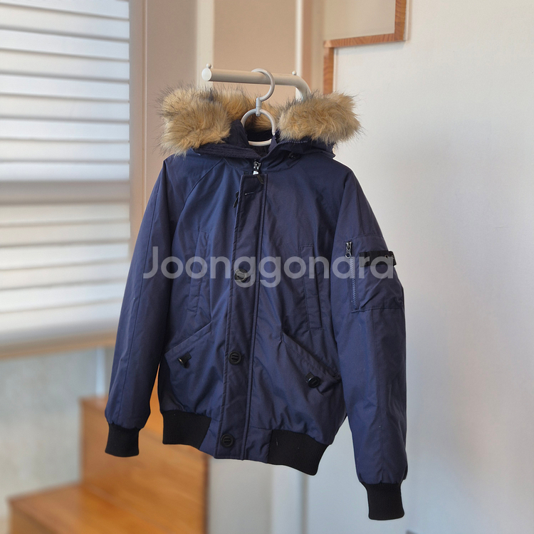 노스페이스 네이비 숏패딩 후드 퍼 점퍼 (여성 85사이즈)--1