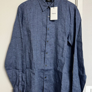 띠어리 어빙 린넨 샴브레이 셔츠 블루 네이비 L