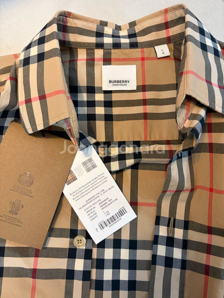 버버리 클래식 포플린 체크셔츠 L--1