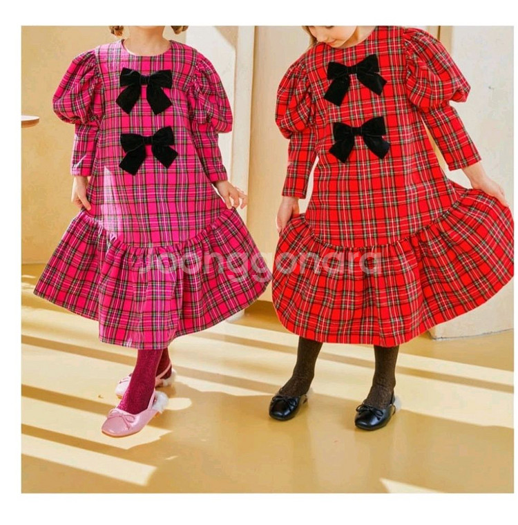에이리틀 체크 리본 원피스 M--2