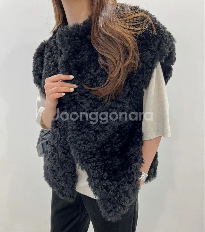 양털 조끼 베스트 블랙--0