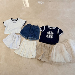 여아 반팔 크롭티 2벌 + 반바지 4벌 + 치마 1벌 (120~130) | 일괄판매