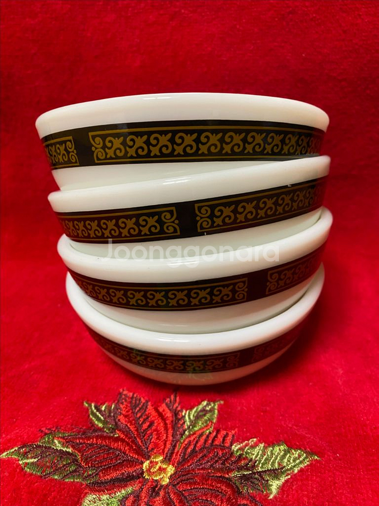 빈티지 파이렉스 에보니 샐러드볼 블랙골드 4pc--0