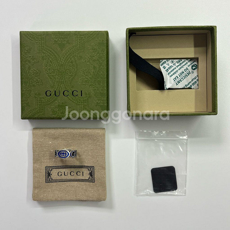 새상품 구찌 반지 인터로킹 G 에나멜 링 실버 블루 에나멜--7