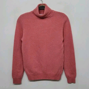 (S) 목폴라 캐시미어 니트 살구색 무지 터틀넥 스웨터