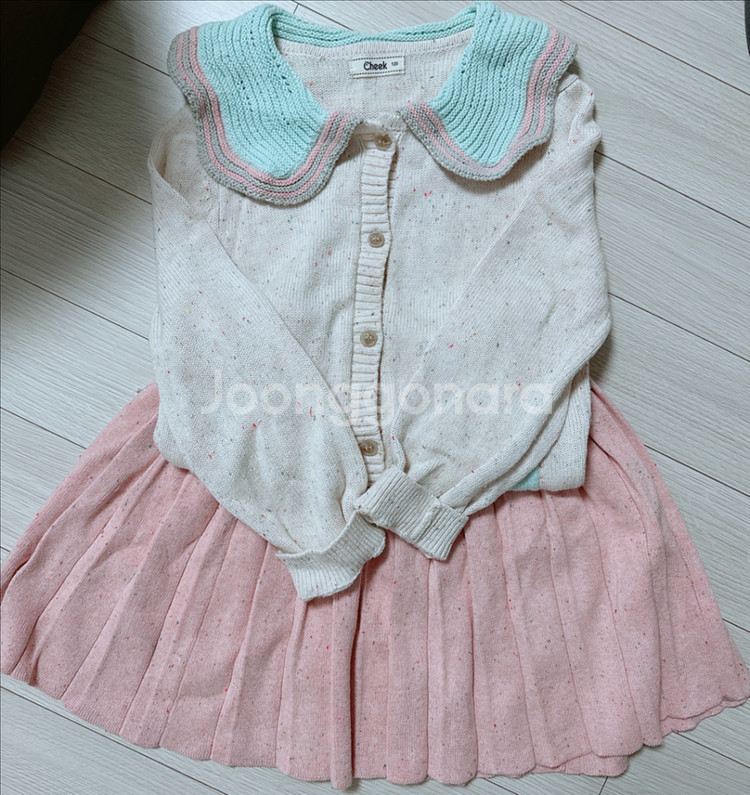 치크 니트 가디건 치마 세트 120--0