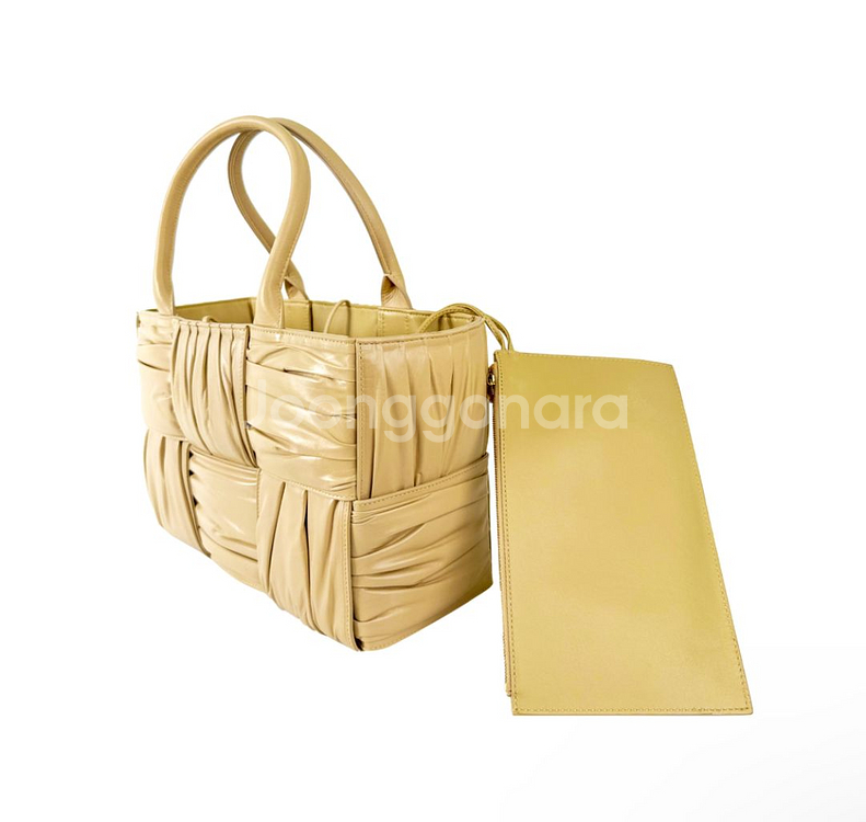 [S] 보테가베네타 인트레치아토 아르코 레더 가죽 토트백 스몰 포리지--5