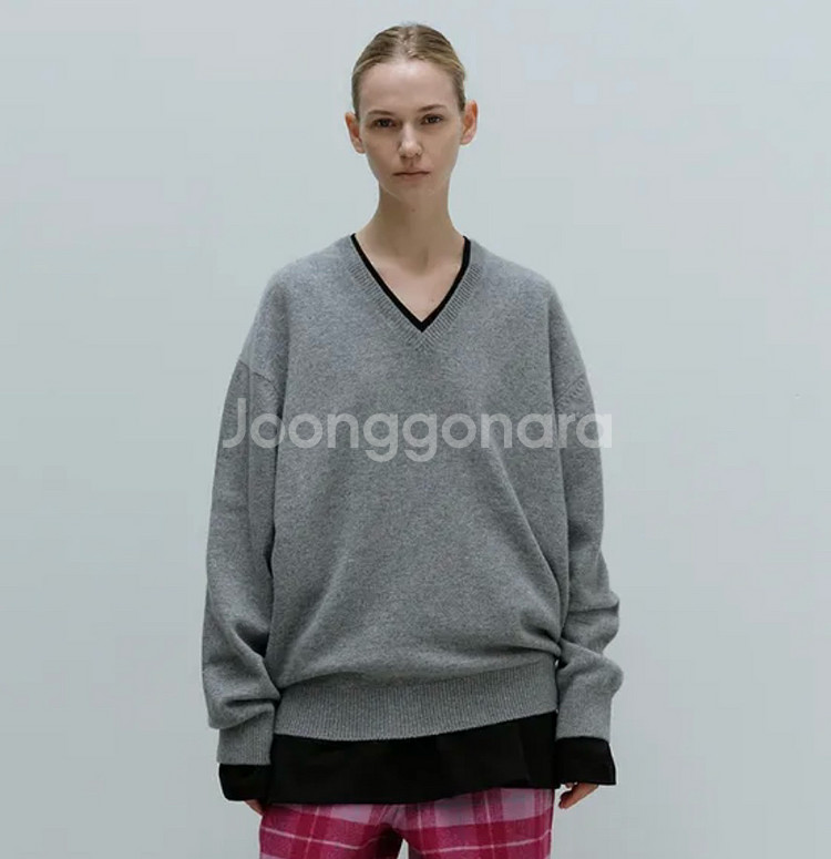 moondal 문달 브이넥 니트 그레이--1