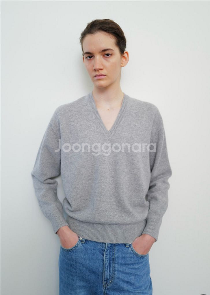 moondal 문달 브이넥 니트 그레이--0