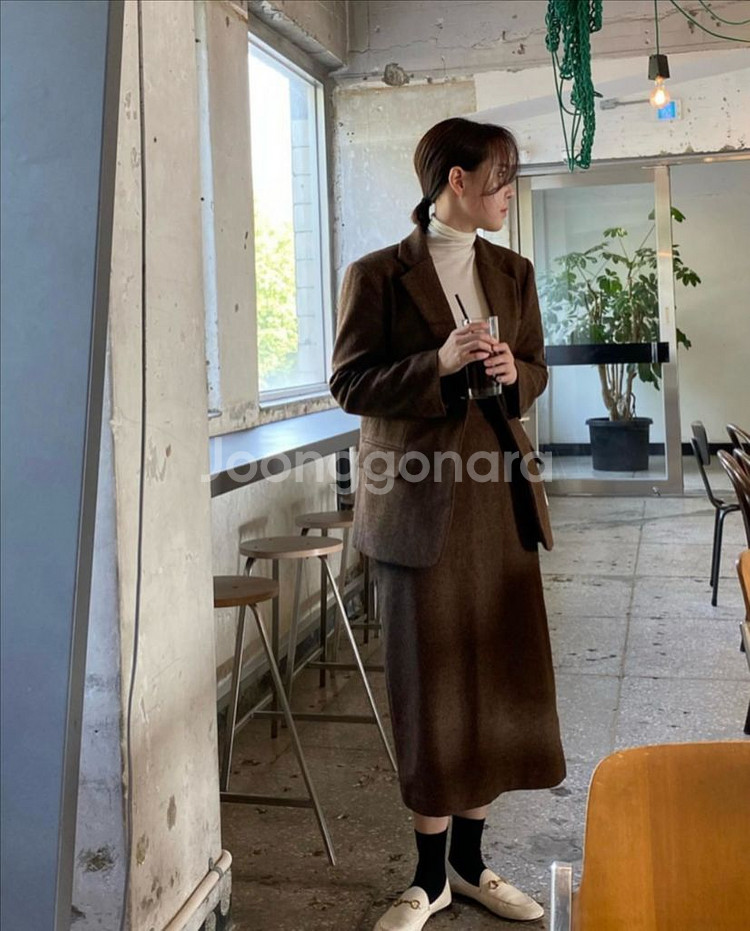 어그스트 베이지보울 노티드스튜디오 울 헤링본 자켓--1