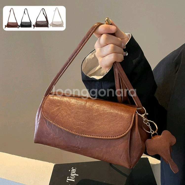 고급 PU 치유쿠 미니 크로스백 숄더백 가방 브라운--0