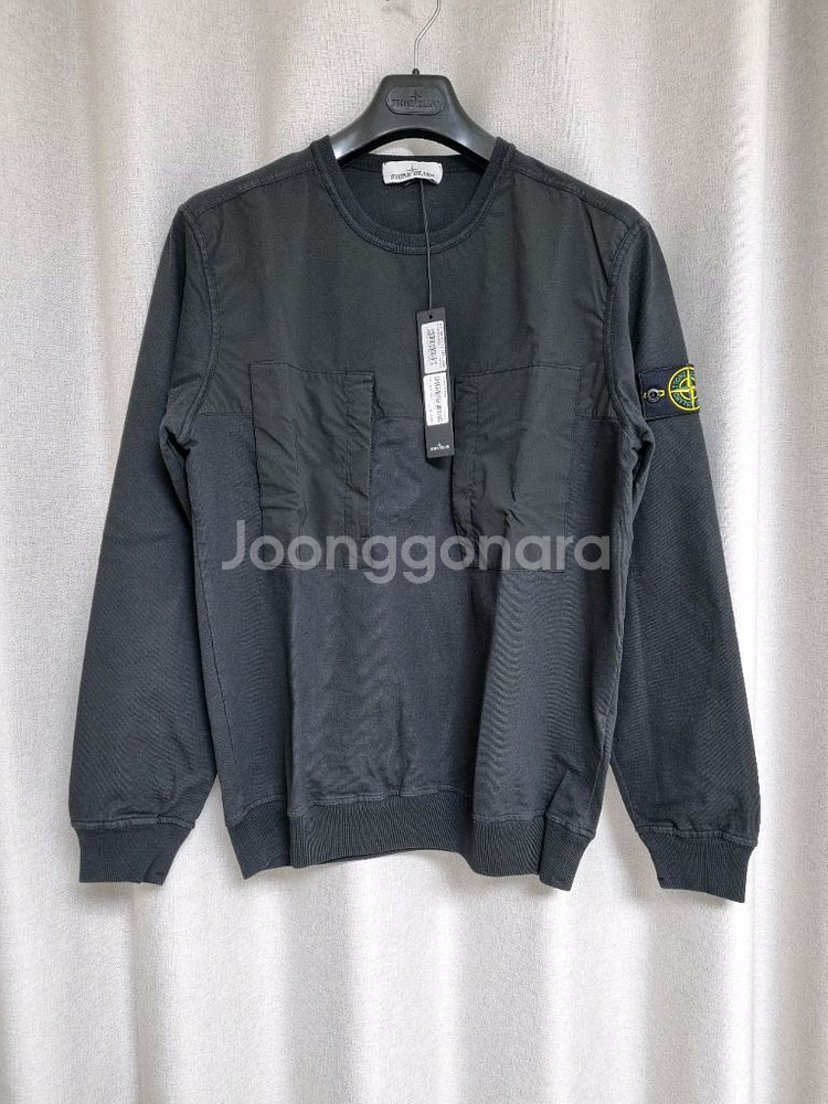 스톤아일랜드 가먼트다잉 투포켓 맨투맨L 블랙--0