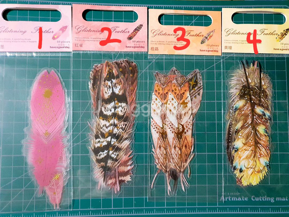 (처분) 다꾸 금박 깃털 pet 스티커 4종--0