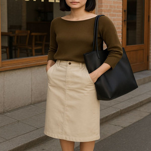 아이보리 코듀로이 H라인 스커트 M사이즈