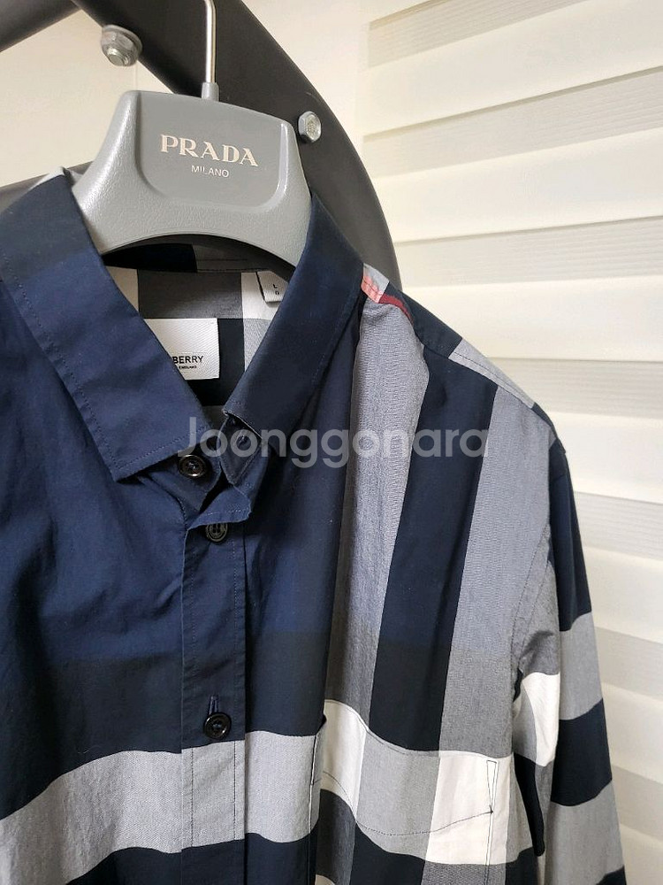 22SS 버버리 체크 코튼 셔츠 L--4