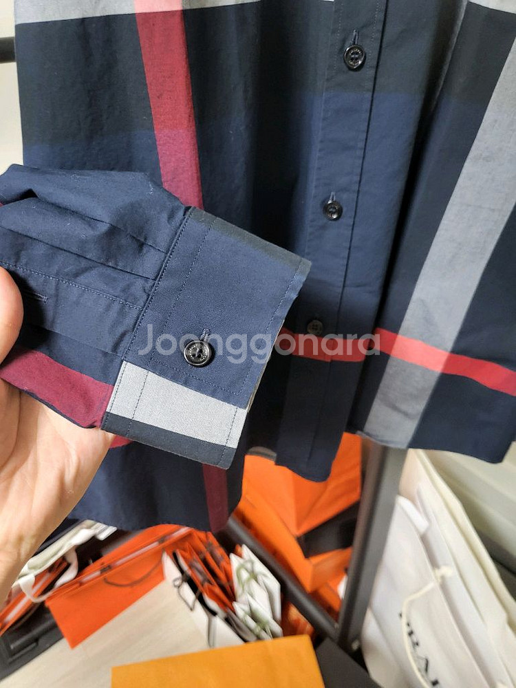 22SS 버버리 체크 코튼 셔츠 L--3