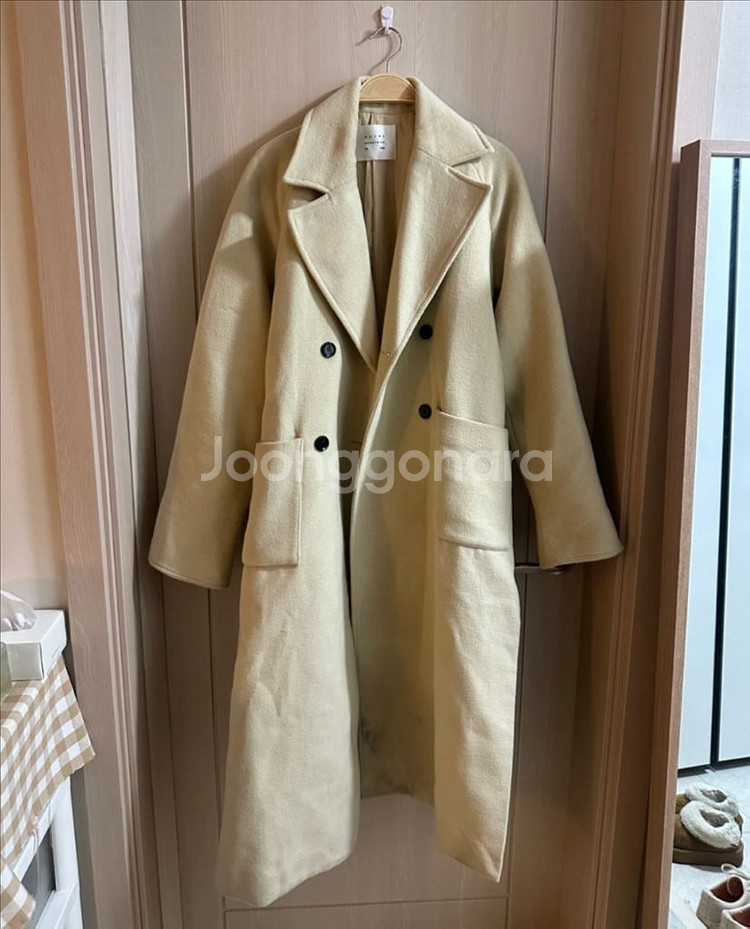 옷장정리| 오버핏 허리끈 메이썸 싱글 버터색롱코트--1