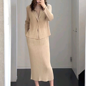 이세이미야케 해칭 실버그라스 베이지 자켓,스커트