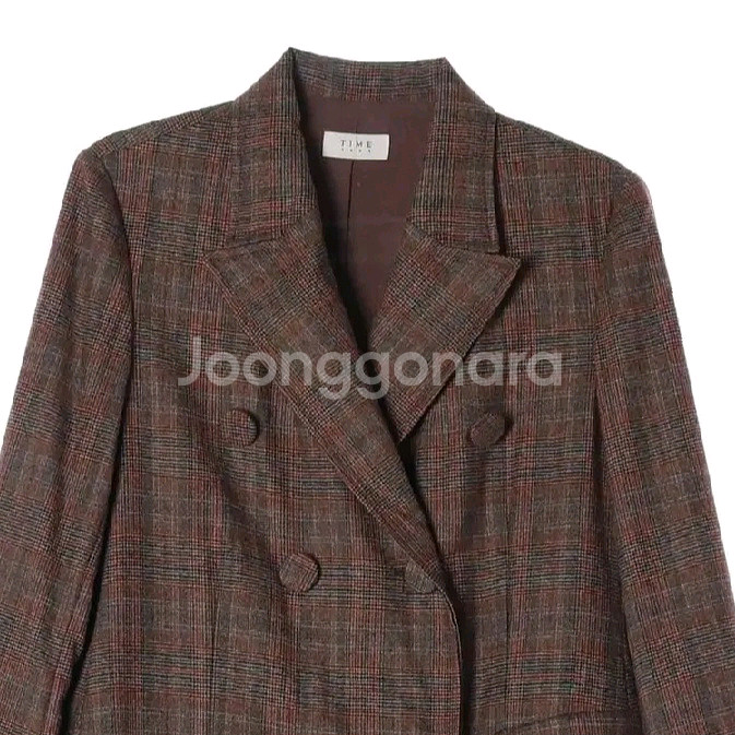 타임 체크 패턴 더블 블레이저 코트--2