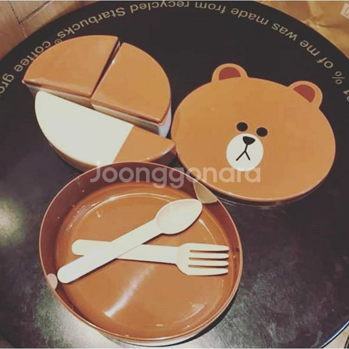 태국 라인프렌즈 콜라보 도시락세트 브라운 비닐미개봉원형--1