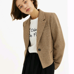 나이스클랍 체크 크롭 울 자켓