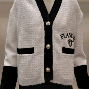 오즈세컨 니팅 블록 트위드 점퍼