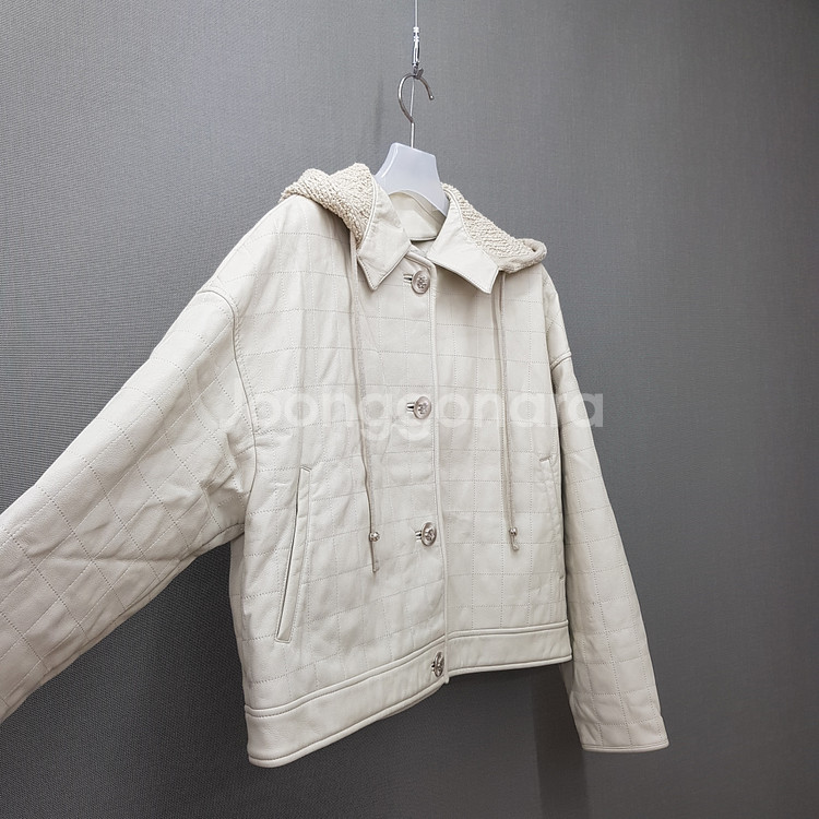 한섬 타임 2021 퀄팅 페이크 레더 후드 자켓 F사이즈--2