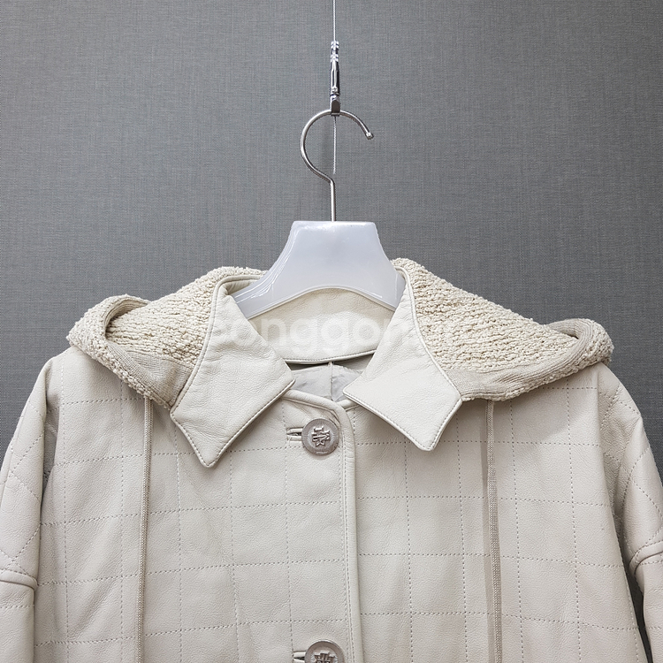 한섬 타임 2021 퀄팅 페이크 레더 후드 자켓 F사이즈--1