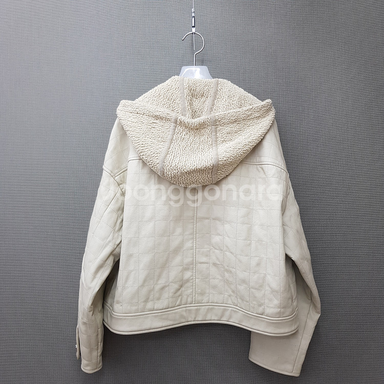 한섬 타임 2021 퀄팅 페이크 레더 후드 자켓 F사이즈--3