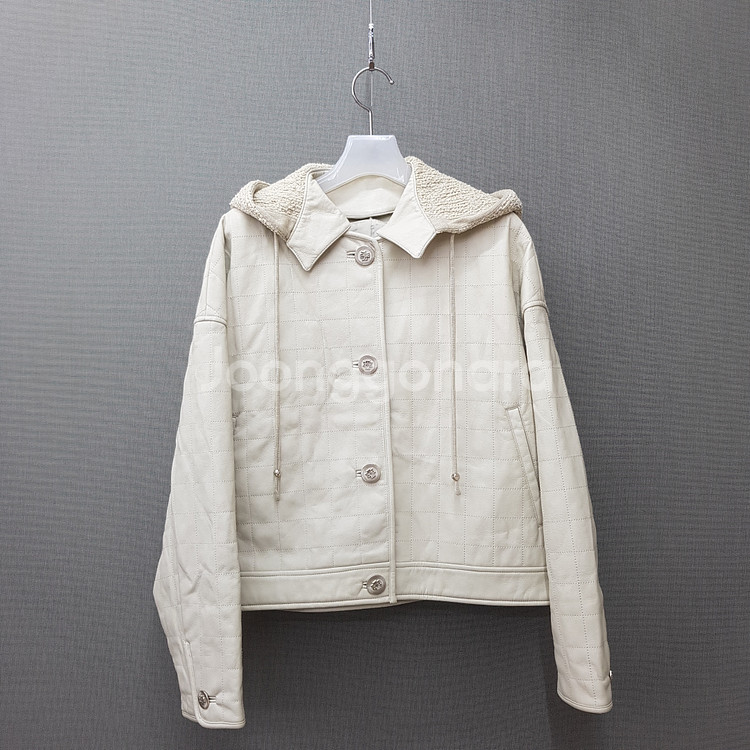 한섬 타임 2021 퀄팅 페이크 레더 후드 자켓 F사이즈--0