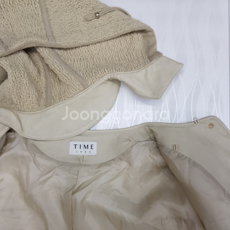 한섬 타임 2021 퀄팅 페이크 레더 후드 자켓 F사이즈--5