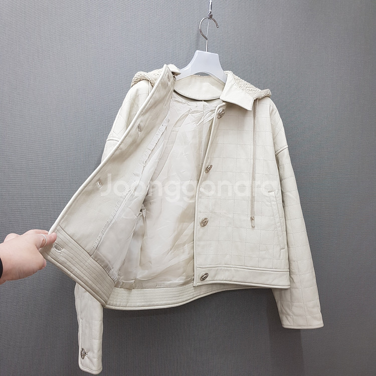 한섬 타임 2021 퀄팅 페이크 레더 후드 자켓 F사이즈--4