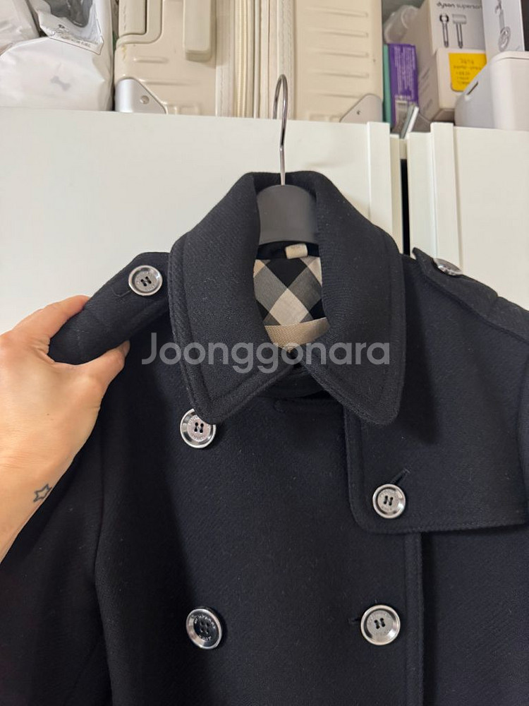 버버리 블랙 울 캐시미어 트렌치 코트 4사이즈 55사이--3