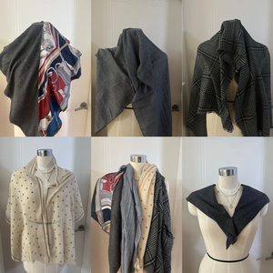 패션 스카프 4개 세트 봄가을, 가을겨울 땡땡이 체크 무지 패턴 투톤