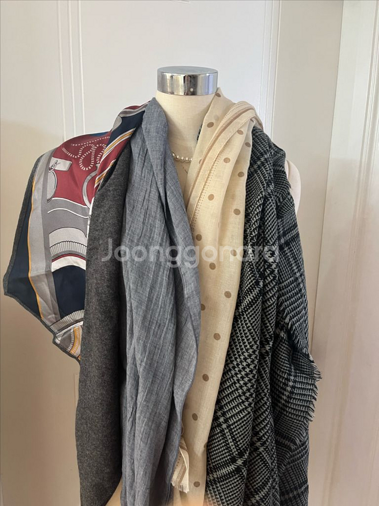 패션 스카프 4개 세트 봄가을, 가을겨울 땡땡이 체크 무지 패턴 투톤--1