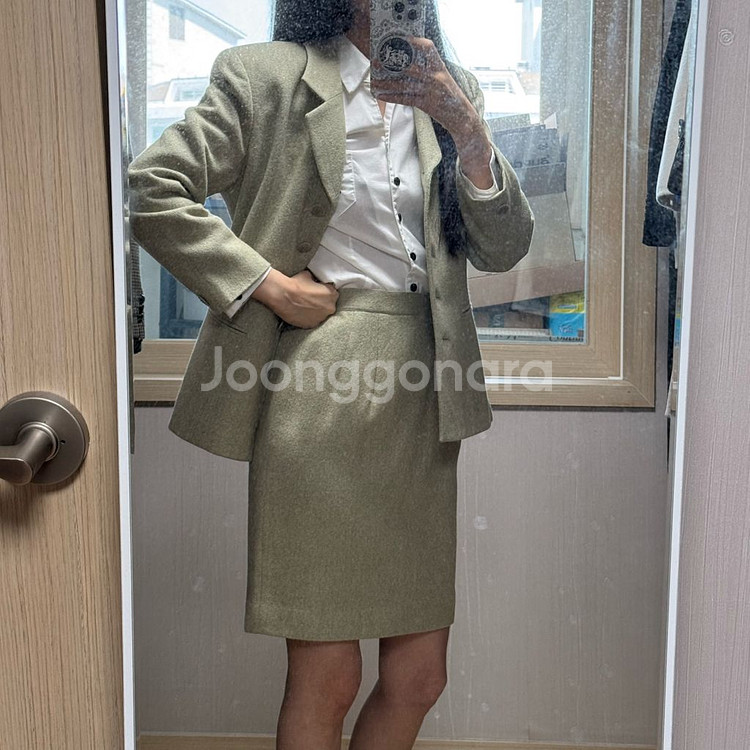 금명이 취업룩 민트 정장 셋업 투피스 자켓 스커트 세트--3