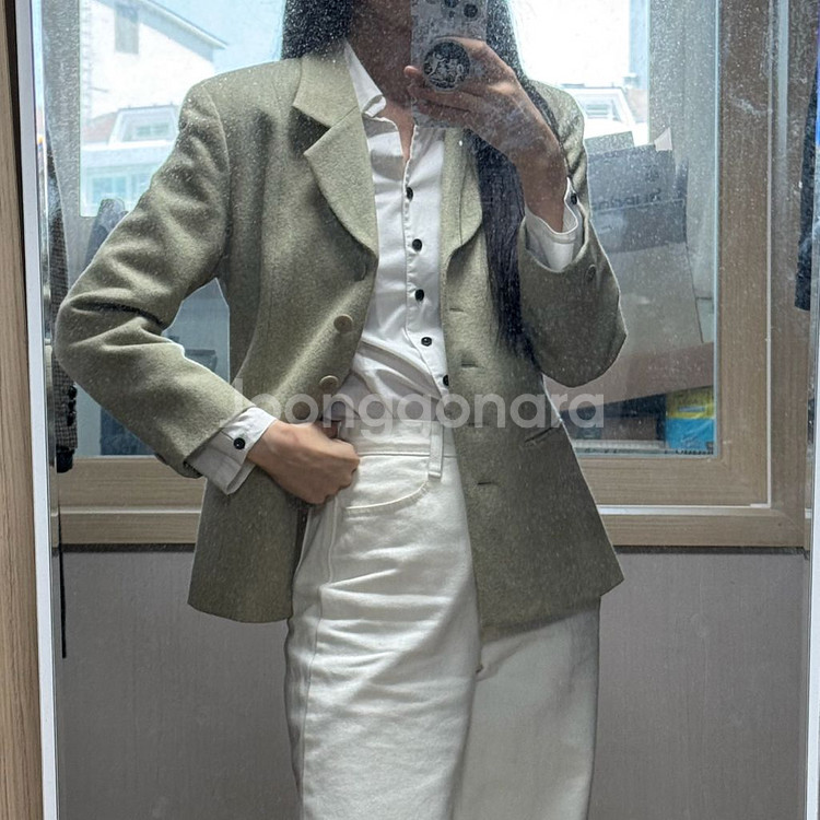 금명이 취업룩 민트 정장 셋업 투피스 자켓 스커트 세트--4