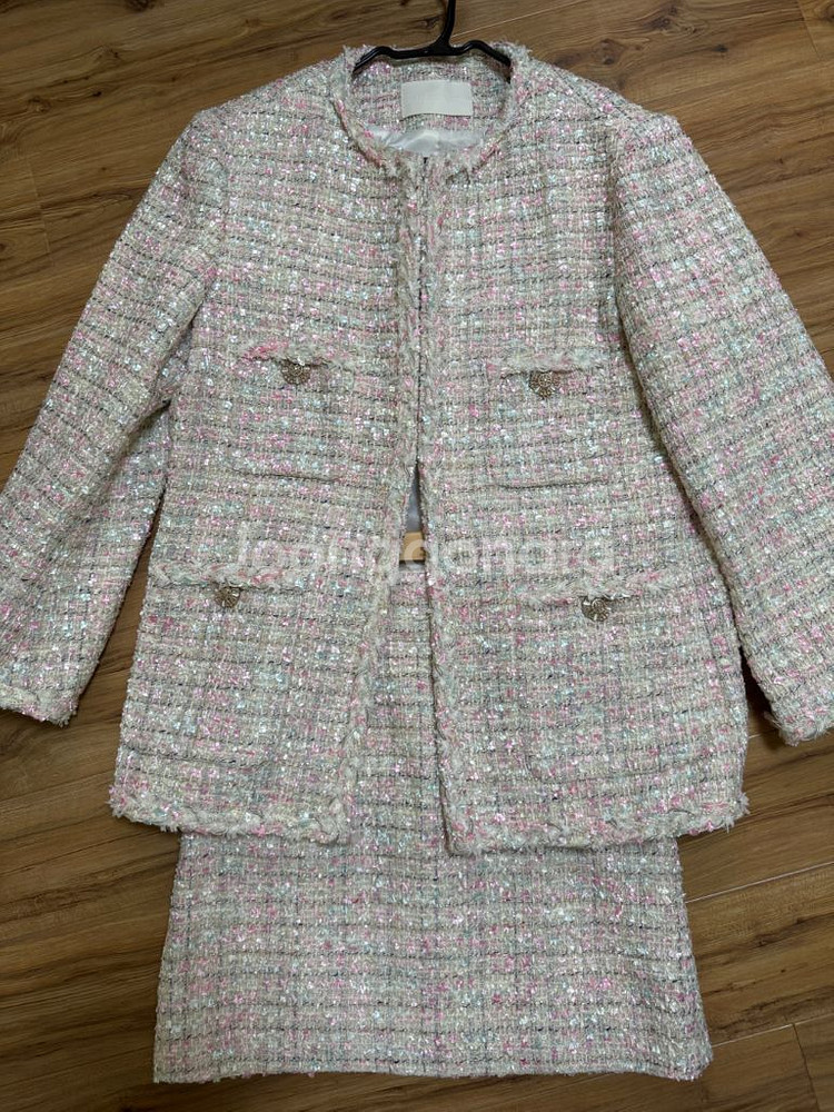 사기꾼 금지 새상품 누아르나인 트위드 자켓치마 세트--1