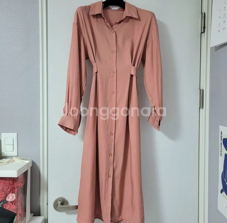 피치핑크 허리 리본 원피스--0